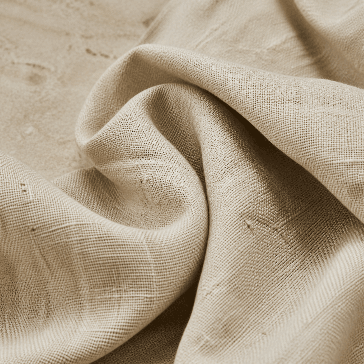 Macro view of undyed flax linen with irregular slub yarns